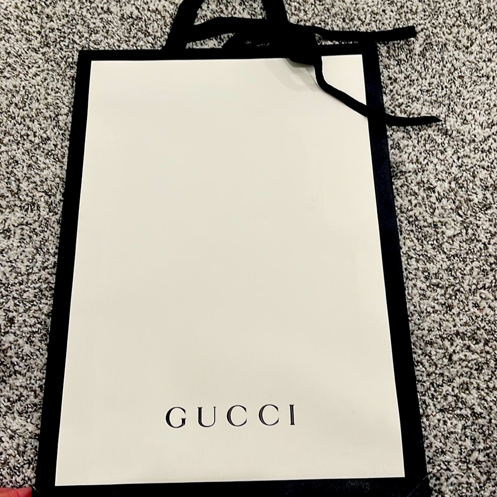 AUTHENTIC LARGE NARROW AND TALL GUCCI BAG WITH ATTACHED HANDLES AND TIE